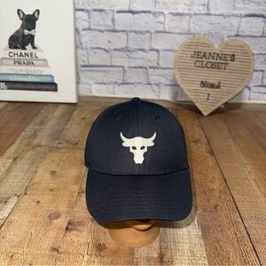 Under Armour Project Rock Hat Cap Black Elastic Back Brahma Bull Casual OSFA Gym